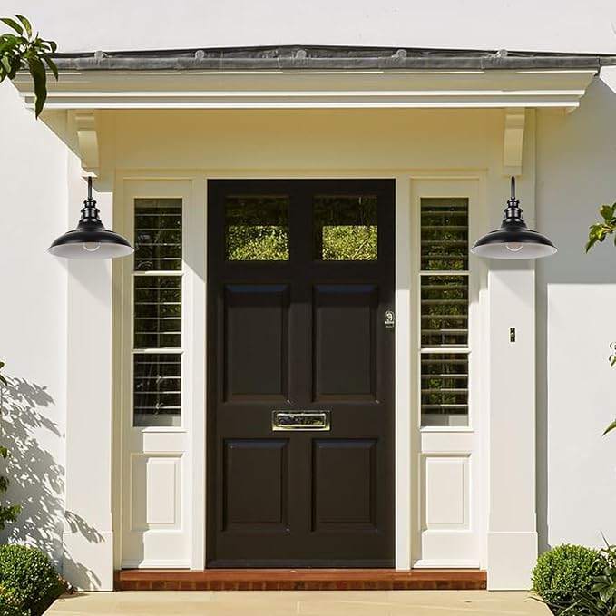 Exterior Farmhouse Gooseneck Barn Light, 16 Inch Vintage Outside Garage Light Fixtures, 4PCS Anti-Rust Waterproof Outdoor Light for Patio Frontdoor Entryway Doorway, Matte Black