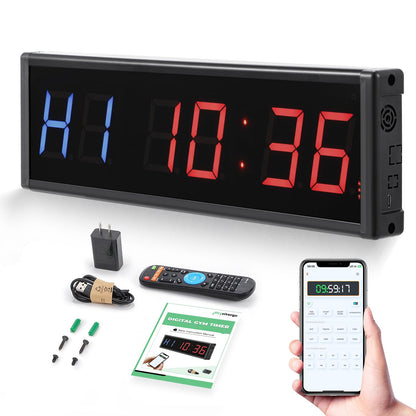 Flyrivergo 15'' Bluetooth Gym Timer Clock for Home Gym Digital Display Gym Clock Stopwatch Interval Workout Timer Adjustable Buzzer Volume with Remote and APP Control for Sport Boxing Fitness Kitchen