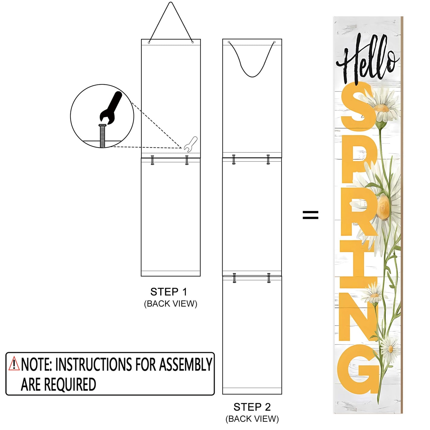 Hello Spring Wooden Porch Sign 47" Spring Large Welcome Porch Sign for Home Front Door Yard Season Decor