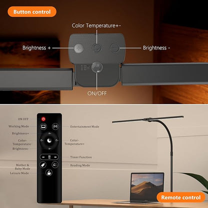 Desk Lamp Home Office,15W Dual Screen Monitor Light with Clamp,Adjustable Gooseneck Computer Light with Stepless Color Temp and Dimming for Architect Work (Black)