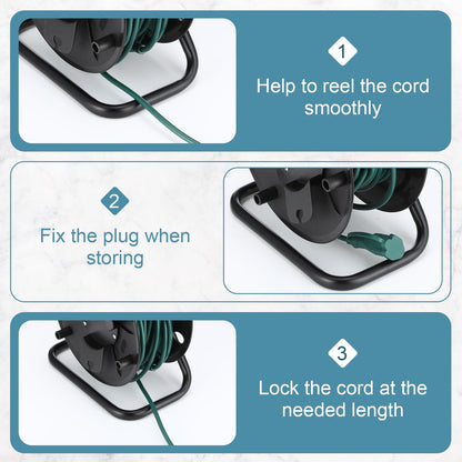 Yaocom Extension Cord Storage Reel with Metal Stand Black Cable Reel Holds up 500 Feet of 6 mm Cable/Cord/Hose Heavy Duty Open Roller Holder, Easy to Grip Handles