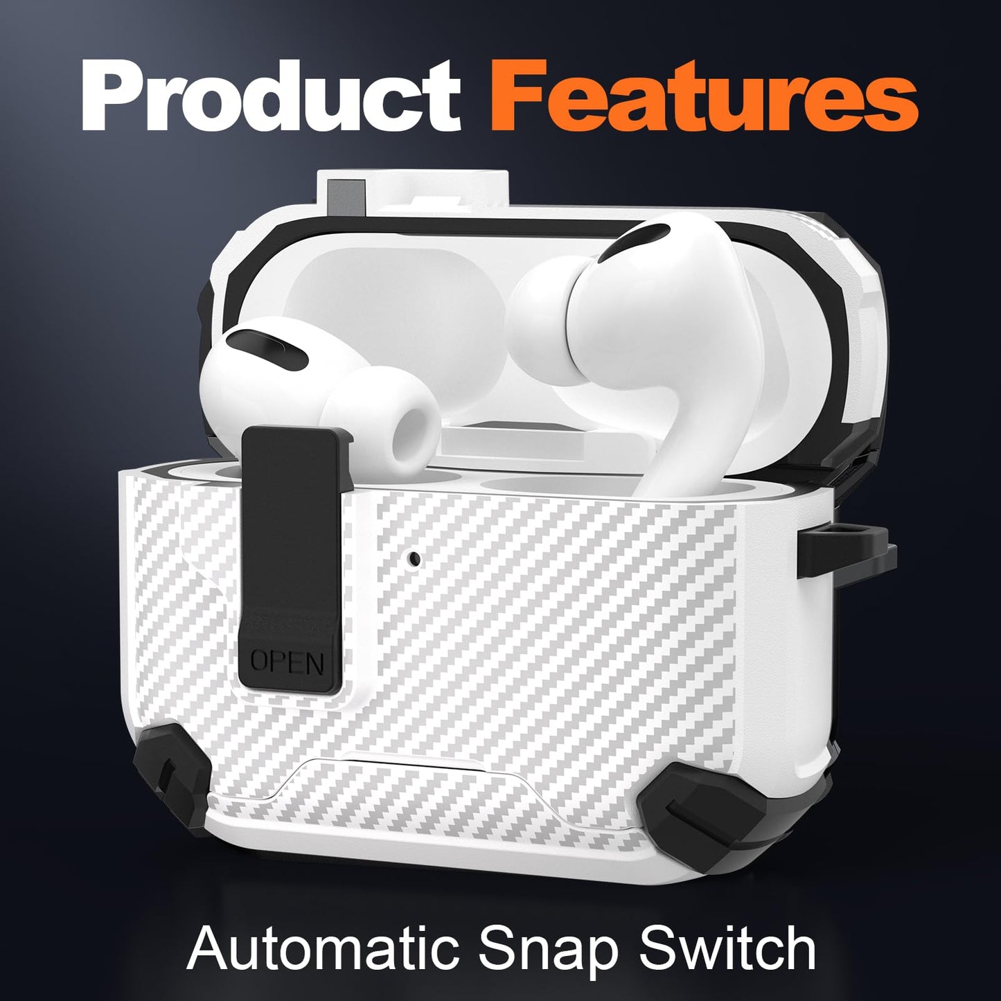 Maxjoy for AirPods Pro 3 Case Cover 2025 with Automatic Lock MagSafe, Compatible with Apple AirPod Pro 3rd Generation (Carbon Fiber White, AirPods Pro 3 Case Cover 2025)