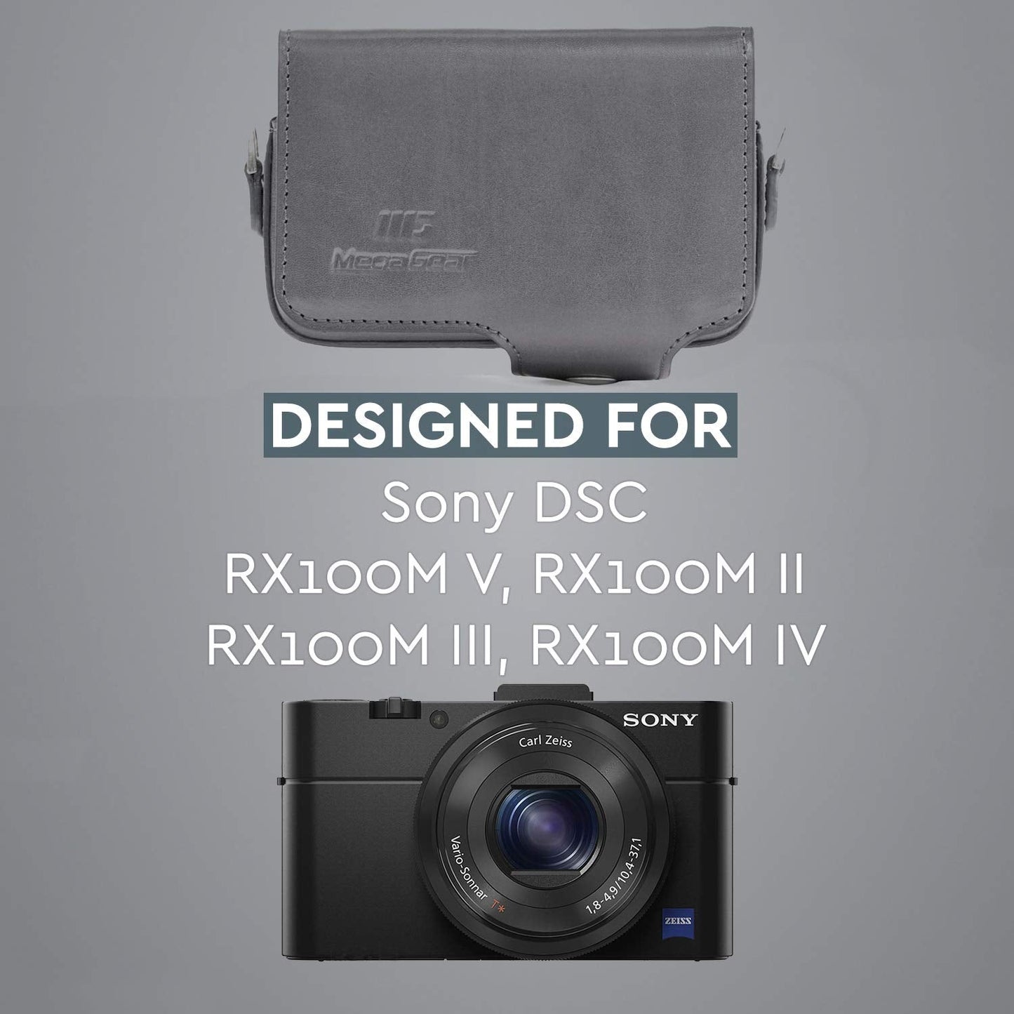 MegaGear Leather Camera Case with Strap Compatible with Sony Cyber-Shot DSC-RX100 VII, ZV-1, DSC-RX100 VI, DSC-RX100 V, DSC-RX100 IV, DSC-RX100 III, DSC-RX100 II - Grey (MG1206)