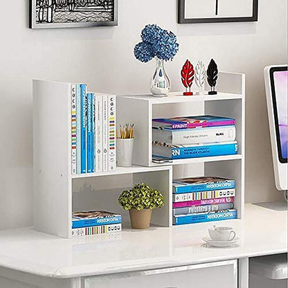 Ulrikco Expandable Desktop Bookshelf & Desk Organizer Shelf - Wooden Table Top Storage Organizer with Adjustable Shelves, Desk Hutch Perfect for Office, Home, Study Desk Accessories