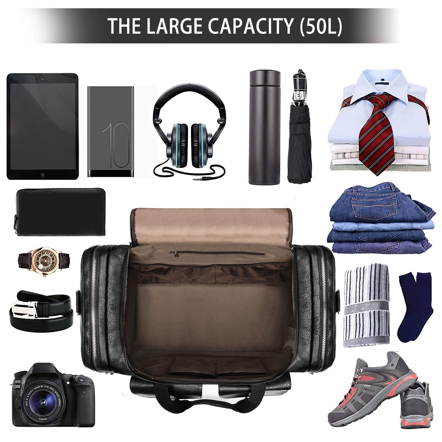 BOLOSTA Travel Duffel Bag for Men Women, Large PU Leather Carry on Duffle Bags for Traveling, Waterproof Overnight Weekender Duffel Bag with Shoe Compartment - Perfect for Daily Use/Birthday Gift