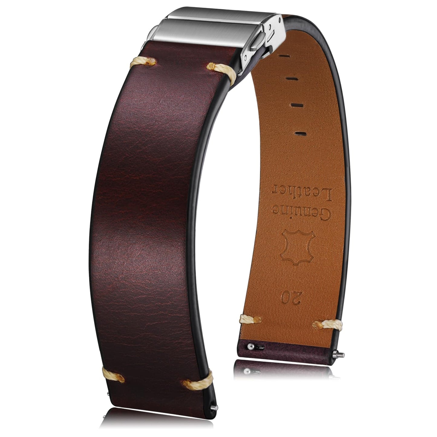 Getalia leather Watch Band Foldover Clasp Retro Oil wax Genuine Leather,18mm 19mm 20mm 21mm 22mm Quick Release Replacement Watch Straps for Men and Women (Wine Red Width-20mm)