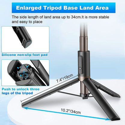TONEOF 68" Magnetic Selfie Stick Tripod with Aluminum Strong Magnetic Holder for Magsafe, 360° Rotatable Travel Phone Tripod Stand with Metal Ring & Rechargeable Remote for iPhone/Android(Beige Gray)