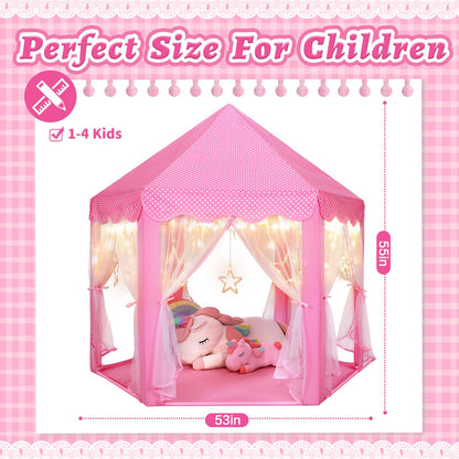 Monobeach Princess Castle Play Tent for Girls - Large 55'' x 53'' Playhouse with Star Lights for Indoor and Outdoor Play