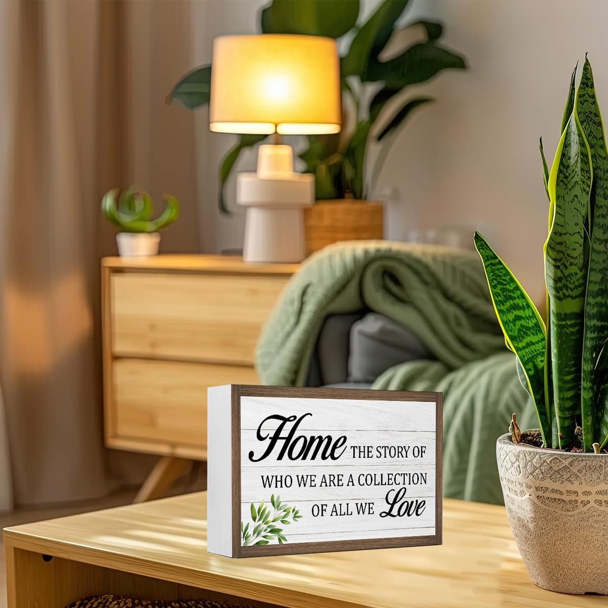 Home The Story of Who We are Wooden Box Sign Desk Decor,Family Quotes Wooden Block Plaque Sign for Home Farmhouse Living Room Bedroom Shelf Table Wall Decor