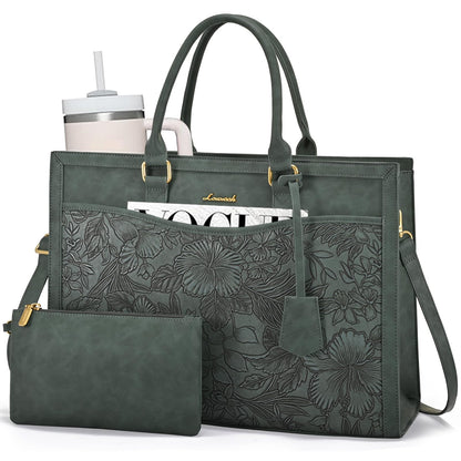 LOVEVOOK Laptop Tote Bag for Women, Office Work Bag Briefcase fit for 15.6 inch Laptop, Teacher Computer Bag Handbag,Retro Embossed Green