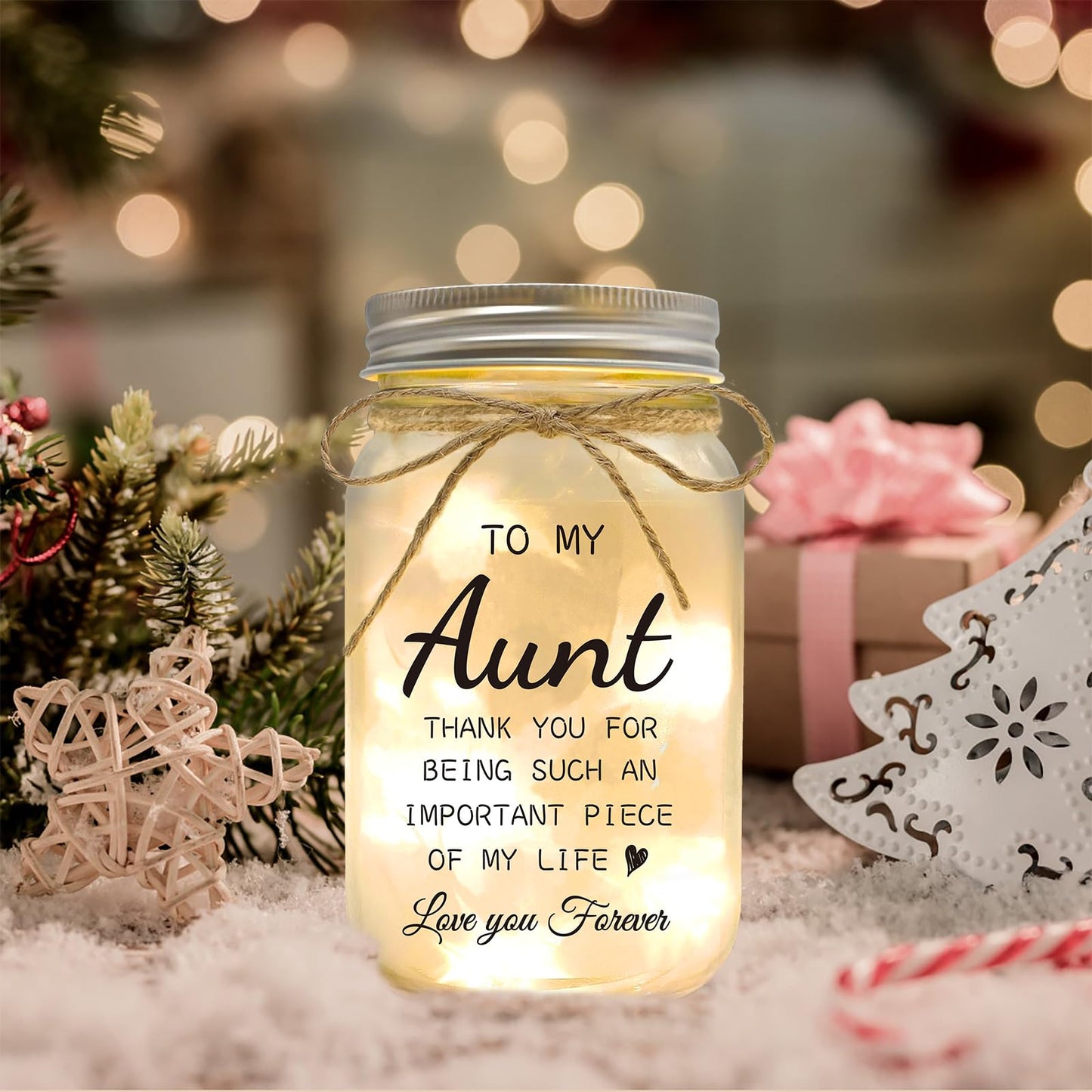 YOISTREVISK Aunt Gifts from Niece - Mason Jar Night Lights, Best Aunt Ever Gifts for Christmas Mother's Day Wedding and Birthday Desk Decorations Present