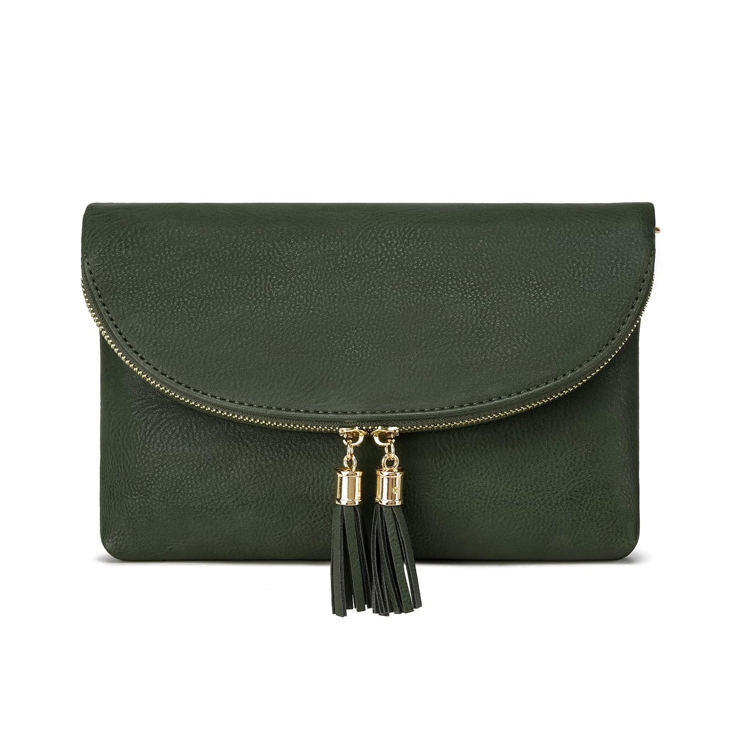 Solene Women's Envelop Clutch Crossbody Bag With Tassels Accent (WU075-Olive)