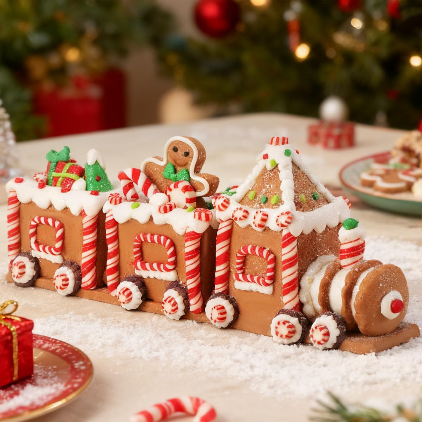 SunArtHome Christmas Gingerbread Decorations - 10" Gingerbread Decor Train Figurines Xmas Decor Gift - Christmas Party Home Decor Holiday Home Decor for Table, Mantel, Shelves