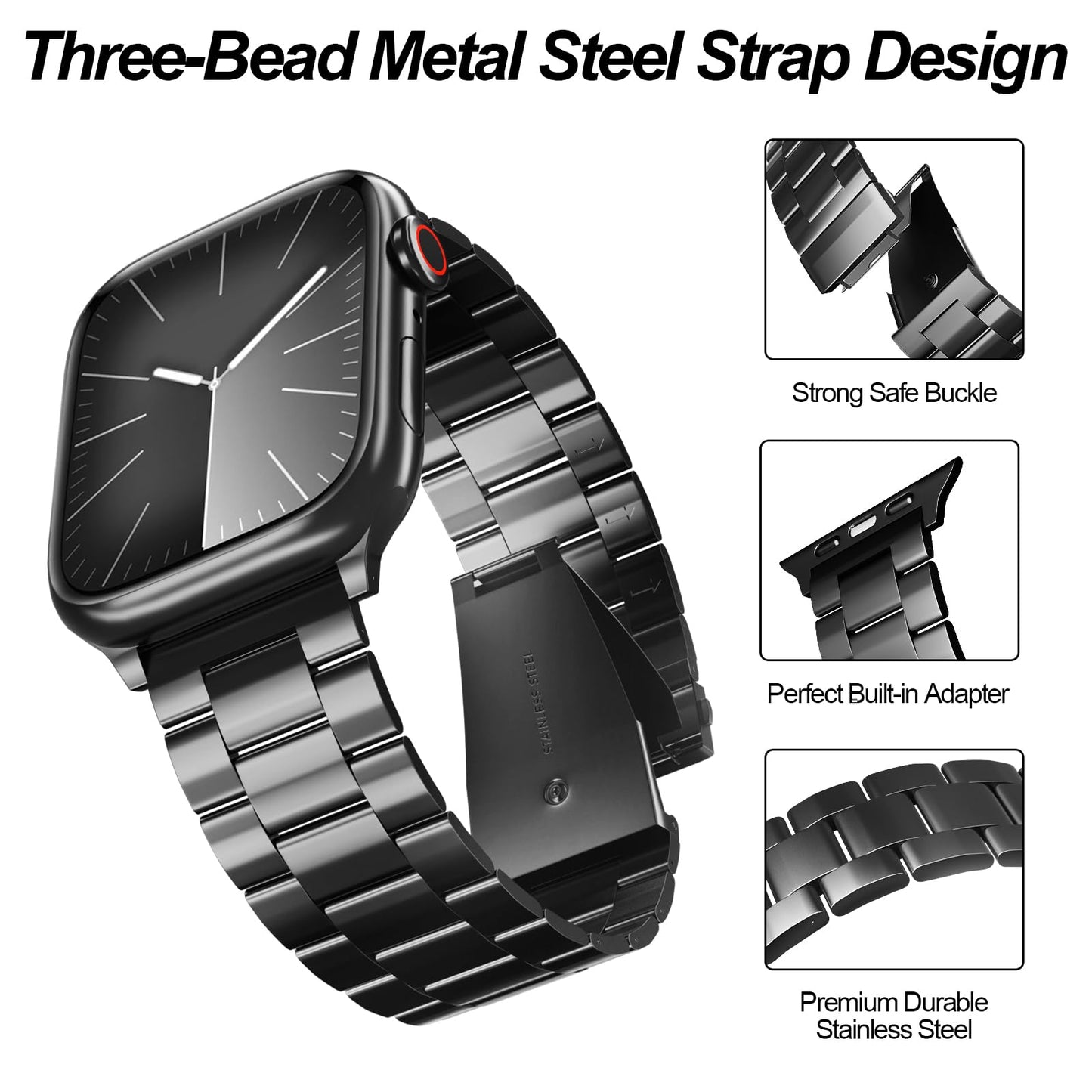 2-Pack Compatible for Apple Watch Band 49mm 46mm 45mm 44mm 42mm,Stainless Steel Replacement Strap Metal Bands for iWatch Ultra 3/2/1 Series 11/10/9/8/7/6/5/4/3/2/1/SE/SE2/SE3 Women Men,Black+Silver