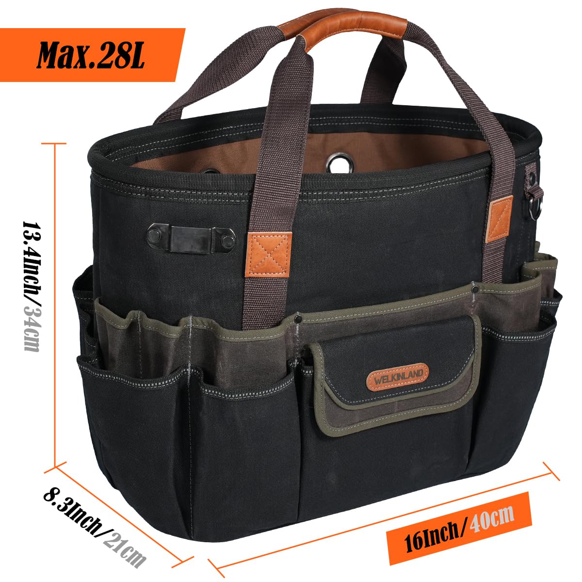 WELKINLAND 42-Pockets Electrician Tool Tote, 16-Inch Open Top Tool Tote, Heavy-Duty Electrician Tool Bag, Waxed-Canvas HVAC Service Bag, Easy-Access Bag For Tools, Stay-Up Tool Bags For Men