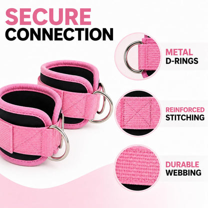 Ankle Straps for Cable Machines, Pair of Padded Neoprene Ankle Cuffs with Metal D-Rings, Adjustable Resistance Band Attachment for Glute Kickbacks, Leg and Hip Workouts(Black)