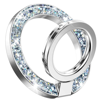 GVIEWIN Magnetic Phone Ring Holder, Compatible with MagSafe Phone Grip with Adjustable Stand, Magnet Phone Ring Kickstand for iPhone 17/16/15/14/13/12 Pro Max Plus Air/Other Phones (Glitter/Silver)
