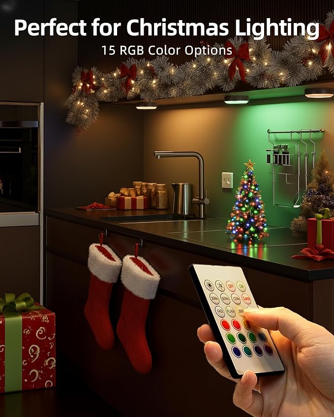 EZVALO 6-Pack Under Cabinet Lighting, Rechargeable Motion Sensor Puck Lights with Remote, 3 Color Temps &12 RGB Colors, Magnetic Stick on Light, Dimmable Under Counter Lights for Kitchen, Shelf, Stair