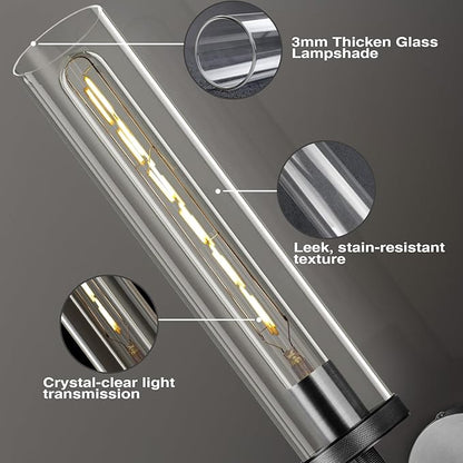 Matte Black Wall Sconce 19.48" Industrial Wall Lamp with Clear Glass Tube, Bathroom Vanity Lighting & Bedroom Hallway Staircase Sconces, Garage Entryway Porch Light Fixture(Including Bulb)