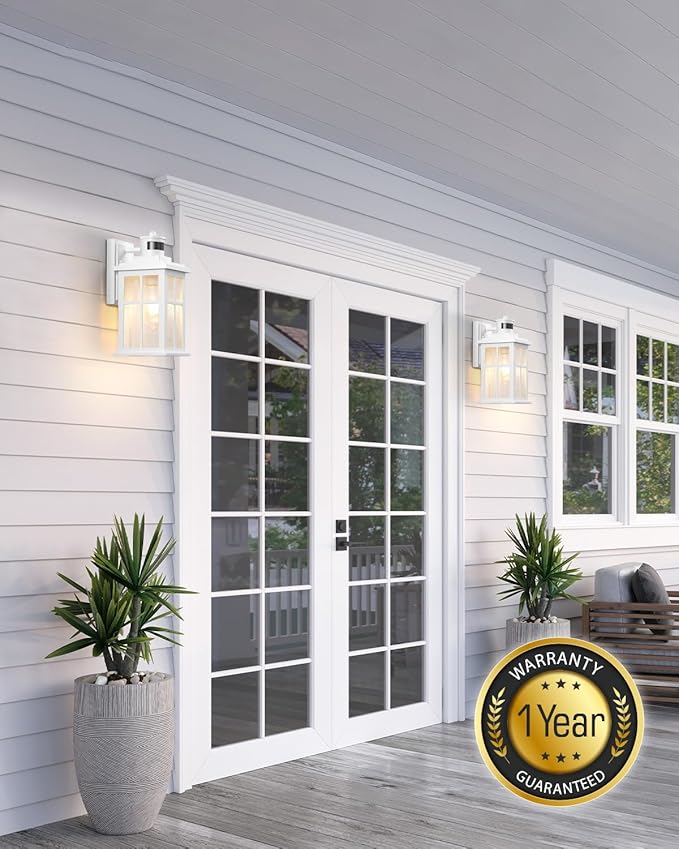 VIANIS Motion Sensor Porch Lights Outdoor, White Outside Wall Lights Dusk to Dawn, Outdoor Wall Sconce Lantern, 100% Aluminum Exterior Lighting Fixtures Wall Mount for House, Garden, Patio, Entryway