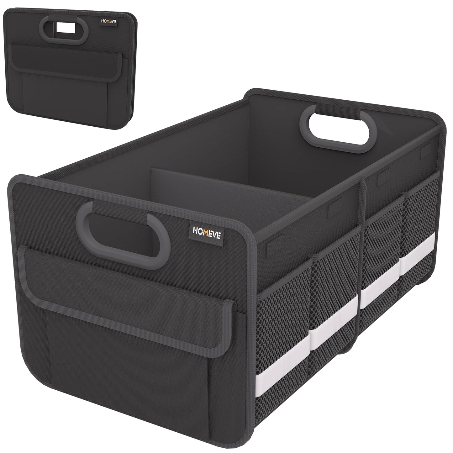 Homeve Trunk Organizer, Car Storage, Reinforced Handles, Collapsible Multi-Compartment Car Organizers, Foldable, Waterproof, 2 Compartments, Suitable for Car Accessories, SUV (Black, Standard)
