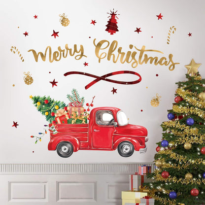 decalmile Merry Christmas Wall Decals Christmas Tree Truck Wall Stickers Dining Room Kitchen Door Window Glass Decoration Gifts