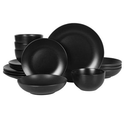 Gibson Home Queenslane 16 Piece Double Bowl Plates and Bowls Dinnerware Sets - Matte Blue