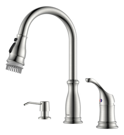 APPASO 3 Hole Kitchen Faucet with Pull Down Sprayer, Kitchen Faucets with Soap Dispenser, 3 Pieces Kitchen Sink Faucet with Separate Handle, Matte Black Kitchen Faucet 3 Hole, 218MB