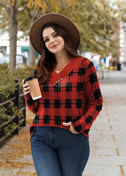 WIHOLL Long Sleeve Shirts for Women Fall Outfits V Neck T Shirts Button Down Tunic Tops Fashion Clothing