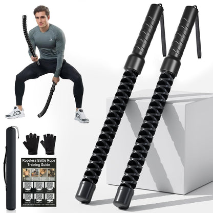 Weighted Ropeless Battle Ropes, Heavy Duty Portable Cordless Battle Ropess for HIIT Workouts, Cardio & Muscle Training, Low-Impact Cardio Training for Men & Women with Non-Slip Gloves