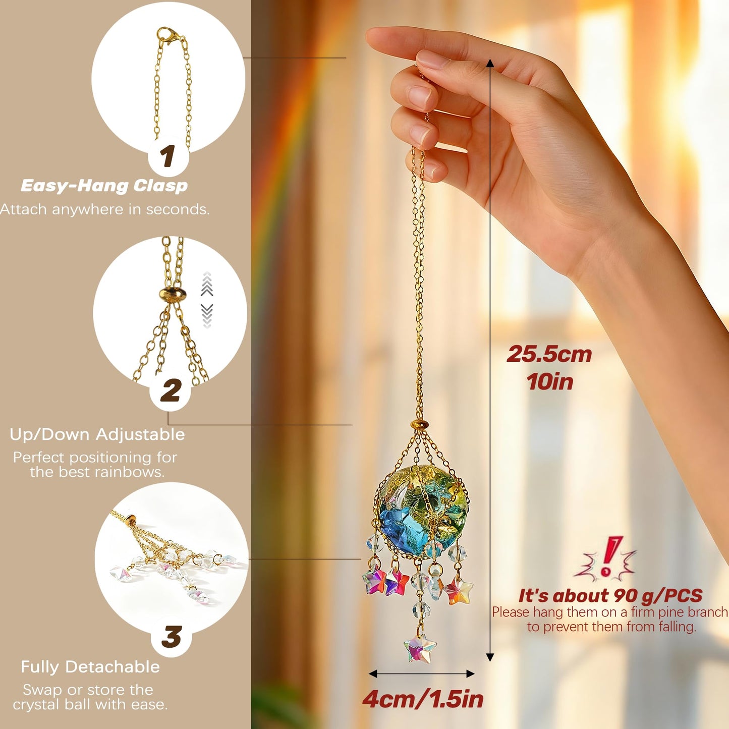 H&D HYALINE & DORA 3 Pcs Crystal Suncatchers with 40mm Ice Cracked Ball Window Hanging Decor for Healing Yoga Meditation