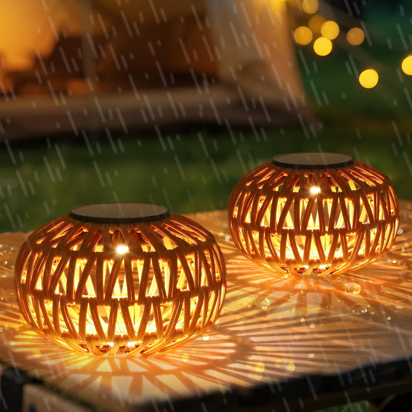 2 Pack Solar Lanterns Outdoor Waterproof, Outdoor Table Lamp Decor, Rattan Solar Lights Decorative, Small Tabletop Lantern Gifts for Mom, Grandma, Lantern Lights Outside for Garden, Yard, Steps