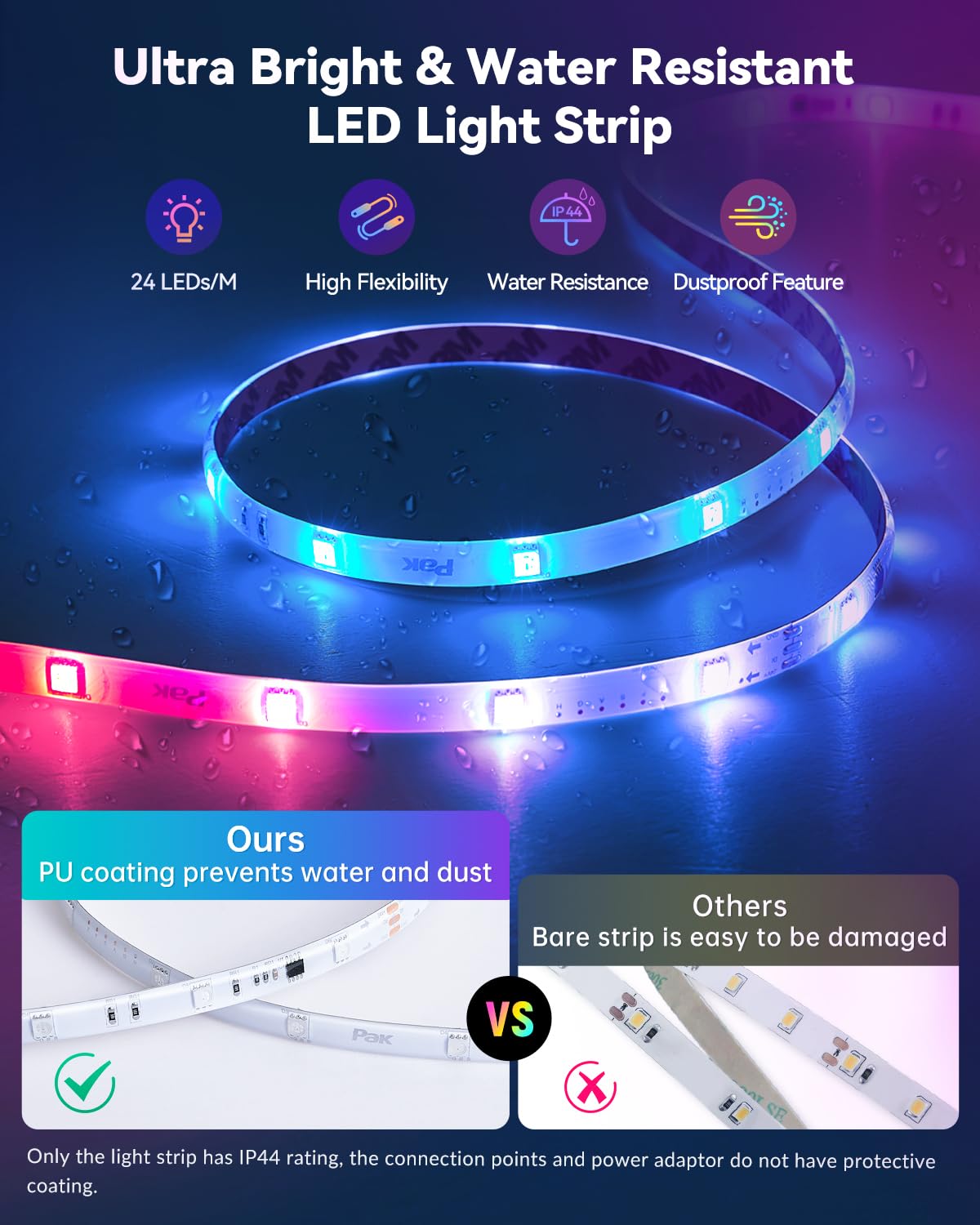 Pak LED Strip Lights 105ft, RGBIC Color Changing Smart Lights with App, Remote & Voice Control, Music Sync, 64 Scenes, Flexible, DIY Cuttable, Easy Installation for Bedroom, TV, Gaming, Party