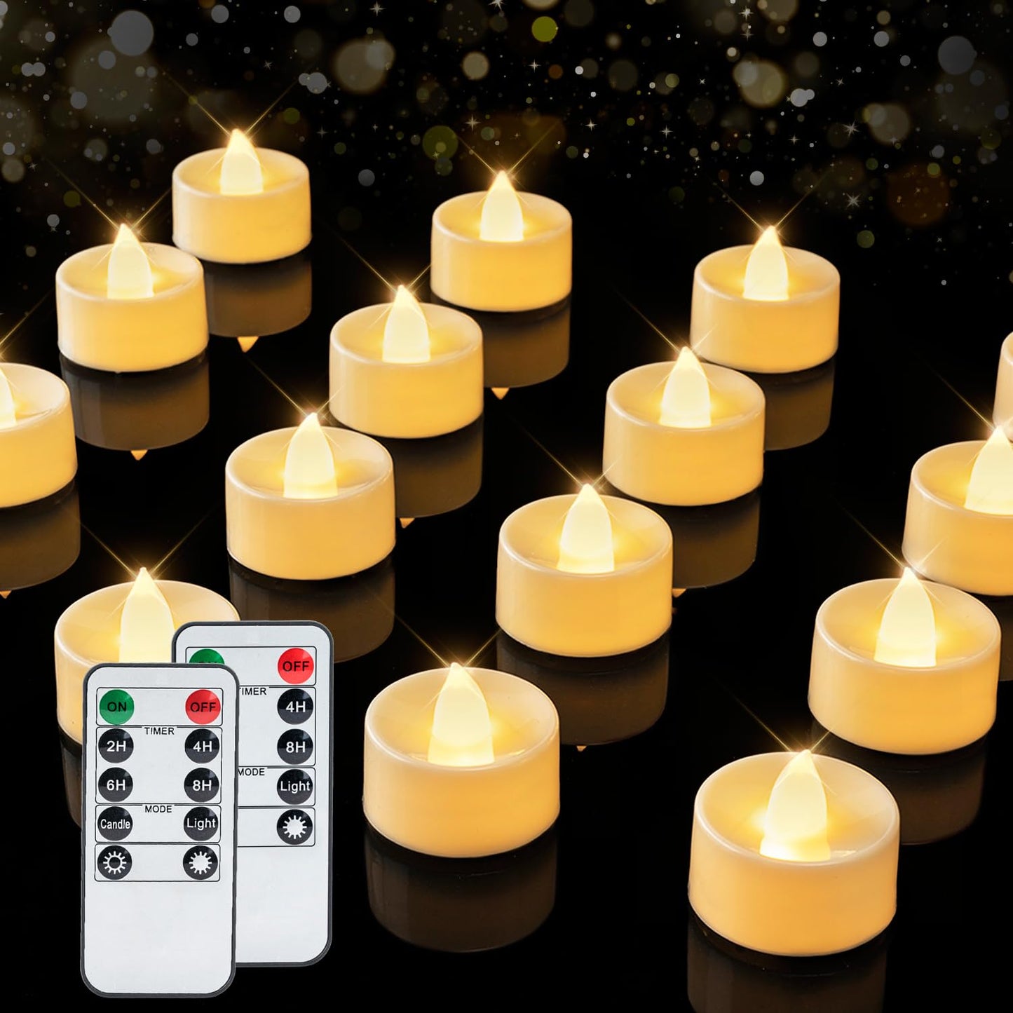 BEICHI Remote Candles, 24 Pack Timer Candle, Flameless Tea Lights Candle Battery Operated, Flickering LED Tea Lights, Timer Battery Votive Candles- Warm White- Ivory Base