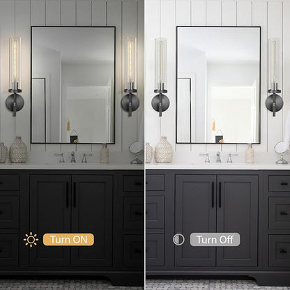 Matte Black Wall Sconce 19.48" Industrial Wall Lamp with Clear Glass Tube, Bathroom Vanity Lighting & Bedroom Hallway Staircase Sconces, Garage Entryway Porch Light Fixture(Including Bulb)
