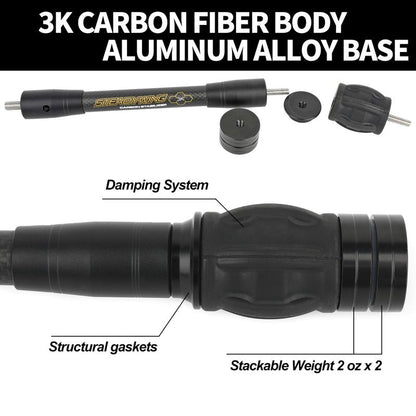 AMEYXGS Archery Bow Stabilizer for Compound Bow, 3K Carbon Fiber 6", 8", 10", 12" 15" Rods, Damping System, Weights Kit, Single Side V-Bar Mount,Quick Disconnect (15″)