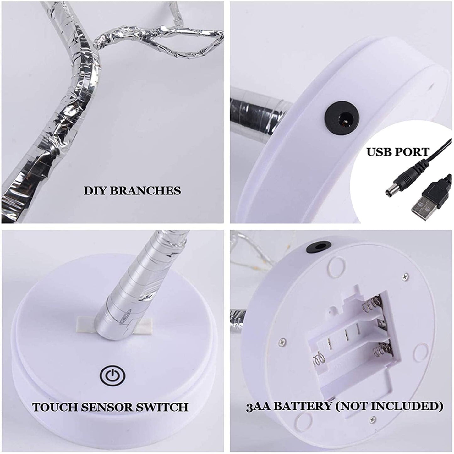 OURBAOFU 20” 108LED Fairy Sparkly Tree Lamp with Remote Control, USB&3AA Powered 8 Modes, DIY Bonsai Artificial Tree Lights, Fairy Spirit Tree Light for Bedrooms Desktop Christmas (Warm White)