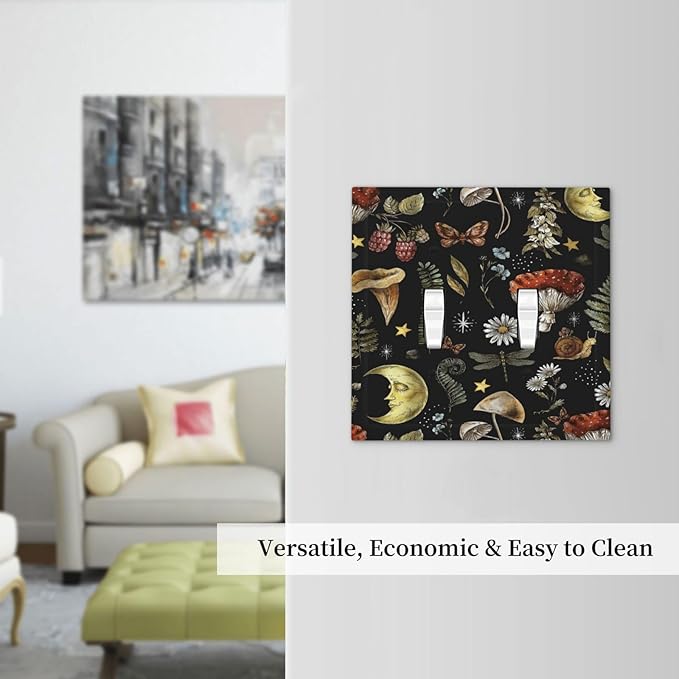 Nature Plant Botanical Daisy Mushroom Snails And Moon Double Toggle Light Switch Cover Decorative 2 Gang Wall Plate Electrical Switchplate Faceplate for Bathroom Decorate Accessories