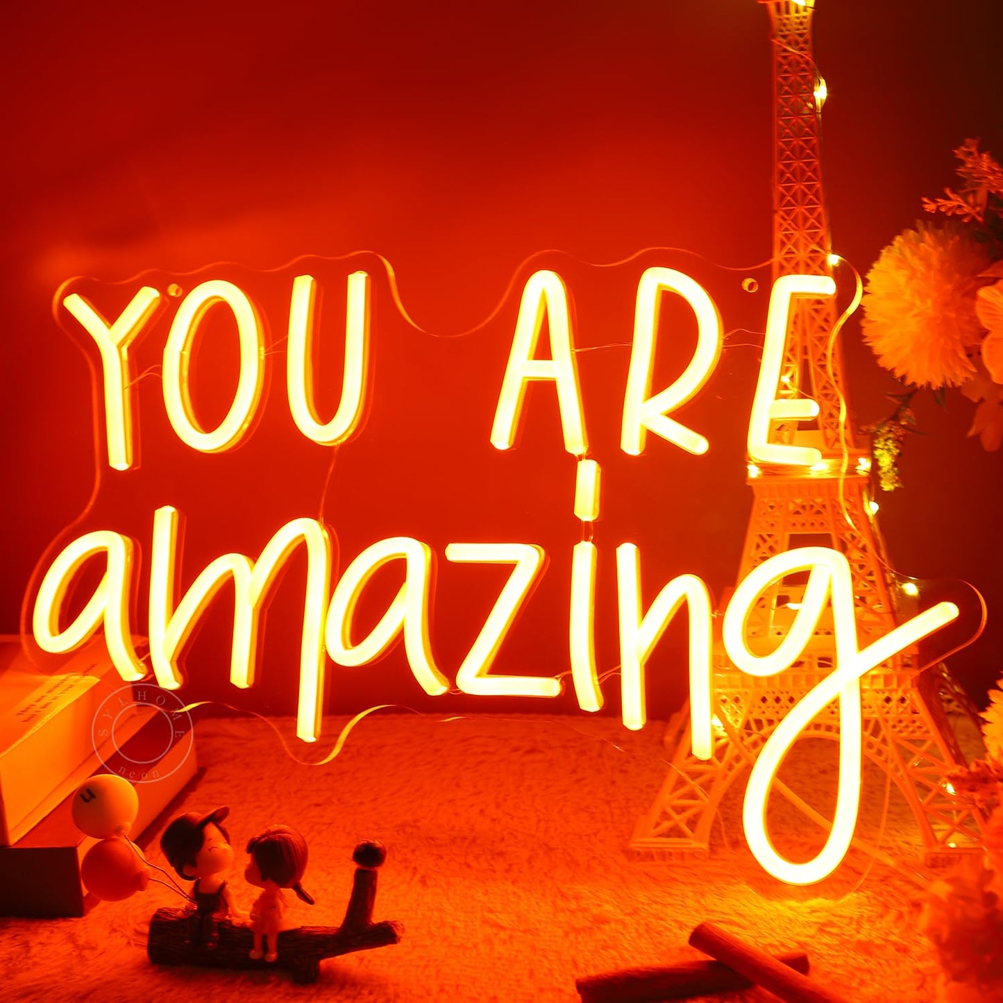 SYLHOME Orange You Are Amazing LED Neon Light Sign 5V Girls Boys Bedroom Living Room Classroom Wall Decor Sign Hanging Smart Birthday Decoration USB 16.9" X 10.6"