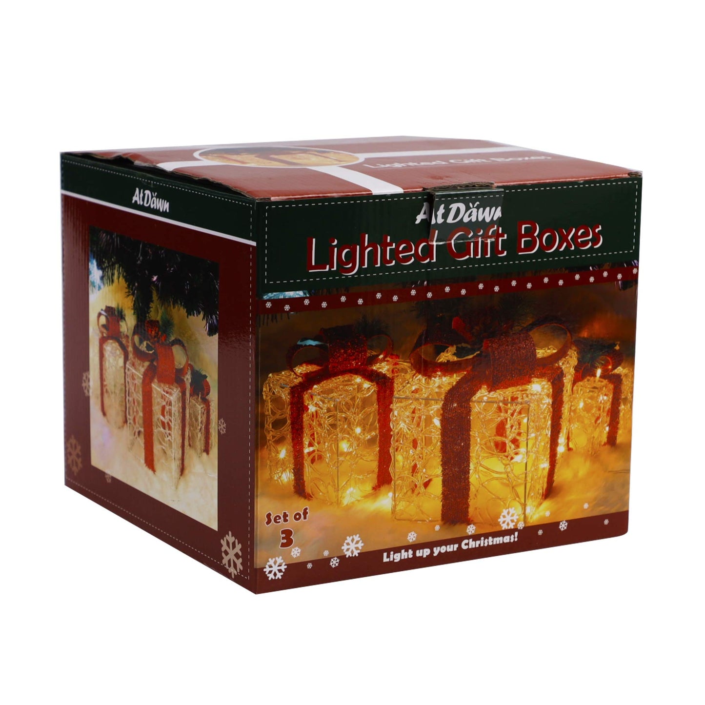 ATDAWN Set of 3 Lighted Gift Boxes Christmas Decorations, Clear Acrylic Present Boxes, Christmas Home Gift Box Decorations
