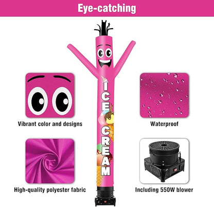 10FT Tall Inflatable Tube Man Ice Cream Wacky Wavy Dancing Guy with 3/4 HP Weather-Resistant Blower (12''Diameter) for Outdoor Decoration Advertising Business Promotion