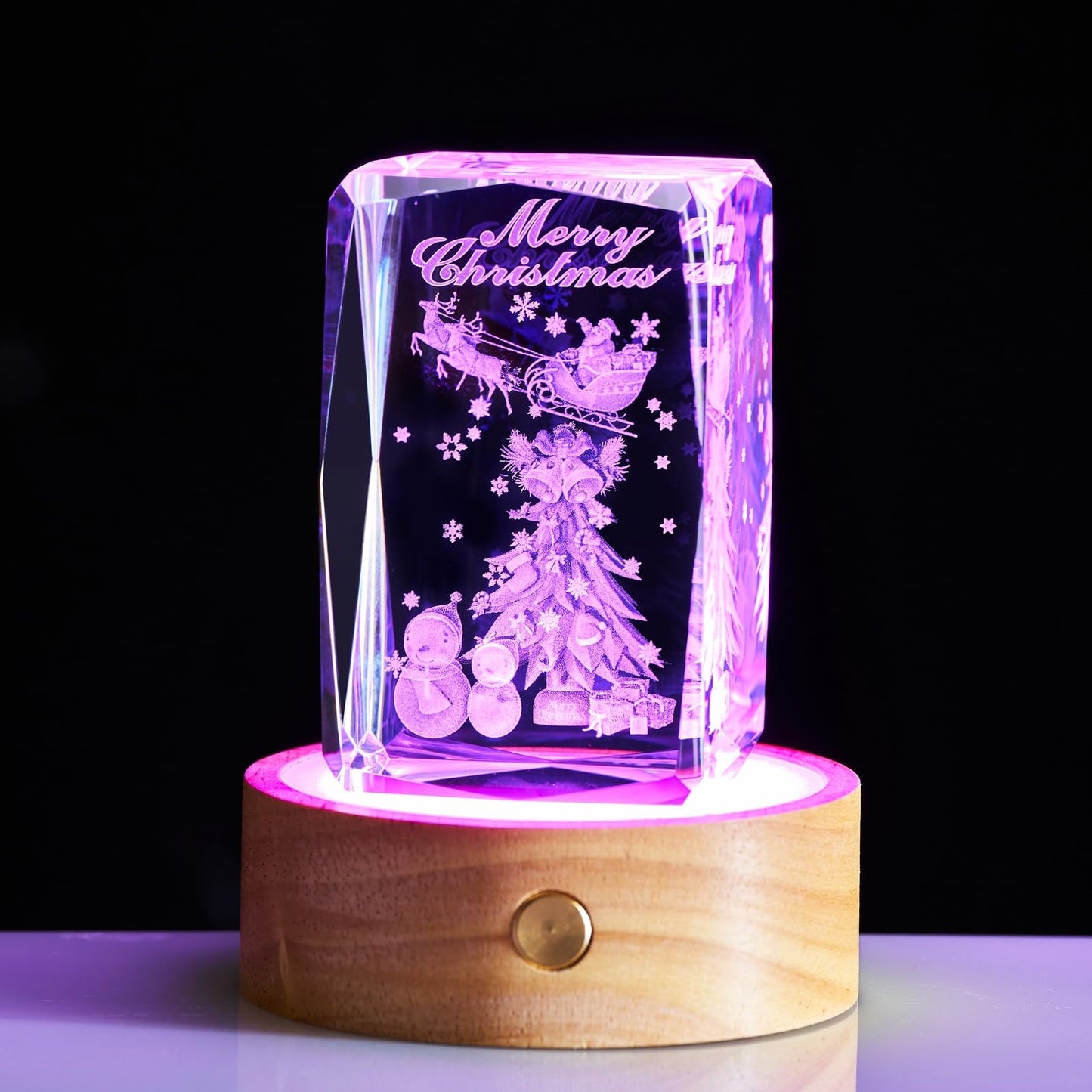 3D Christmas Tree Crystal Night Light with Wooden LED Base – Holiday Crystal Lamp Gift for Family Friends Kids Couples Parents Women & Men – Christmas Home Decor, Anniversary, Birthday Presents