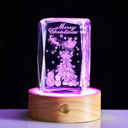 3D Christmas Tree Crystal Night Light with Wooden LED Base – Holiday Crystal Lamp Gift for Family Friends Kids Couples Parents Women & Men – Christmas Home Decor, Anniversary, Birthday Presents