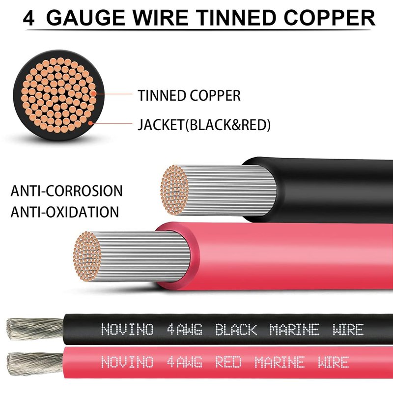 4 AWG Marine Grade Wire - 20FT Red & 20FT Black Tinned Copper Cable for Automotive, Boat, Trailer, Solar Panel