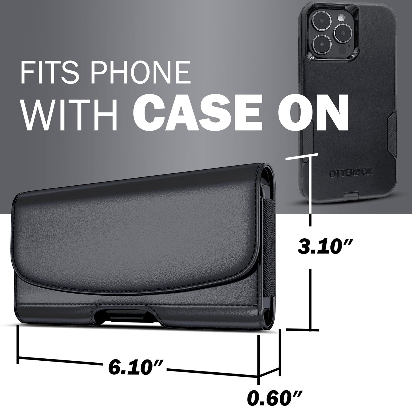 Meilib Cell Phone Belt Holder with Clip, Holster for Men, Premium Cellphone Pouch Case for iPhone 17, 16e, 16, 15, 14, 13, 12, 11 & Pro Models, (Fits with Otterbox Commuter Case on), Black