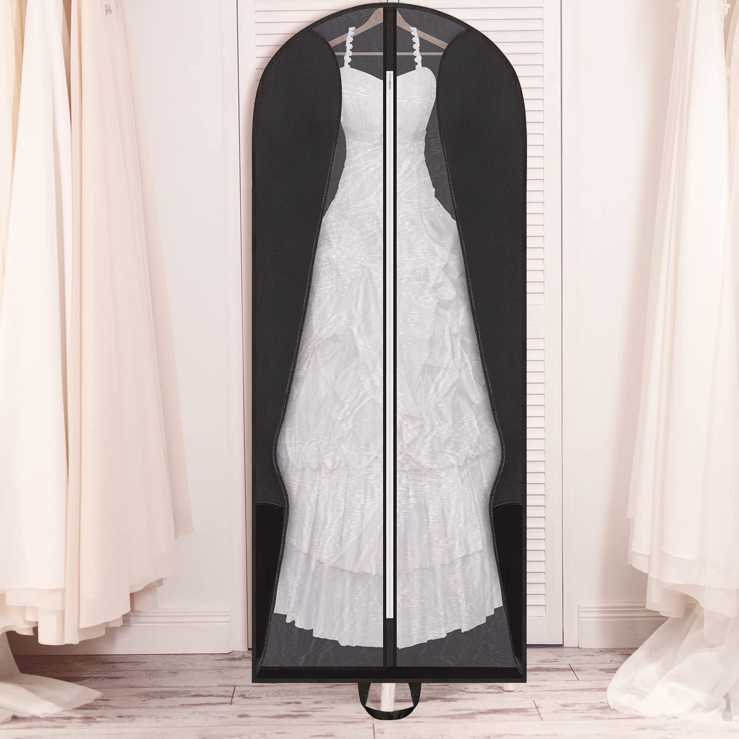 Fabbay 2 Pcs 70" Bridal Wedding Gown Dress Garment Bag Extra Large Long Foldable Portable Travel Covers Garment Bags Hanging Luggage Storage with Pockets for Women's Prom, Gusseted Black