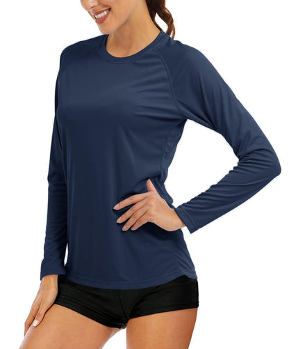 MAGCOMSEN UV Shirts for Women Long Sleeve Shirts Casual Fishing Tee Shirts for Women Workout Shirts for Women Lightweight Athletic Shirts Women Navy