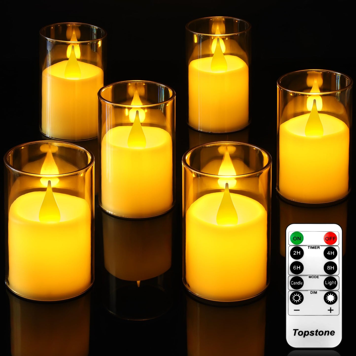 Topstone 6 PCS Flameless LED Tea Light Candles with Remote Control, Battery Operated Flickering Fake Tealights for Home Decor, Wedding, Christmas