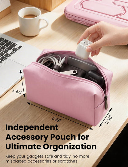 DOMISO Laptop Hard Case 14-14.4 inch Waterproof Shockproof Hard Shell Laptop Sleeve with Handle & Storage Pocket, Compatible with MacBook, HP, Dell,Pink