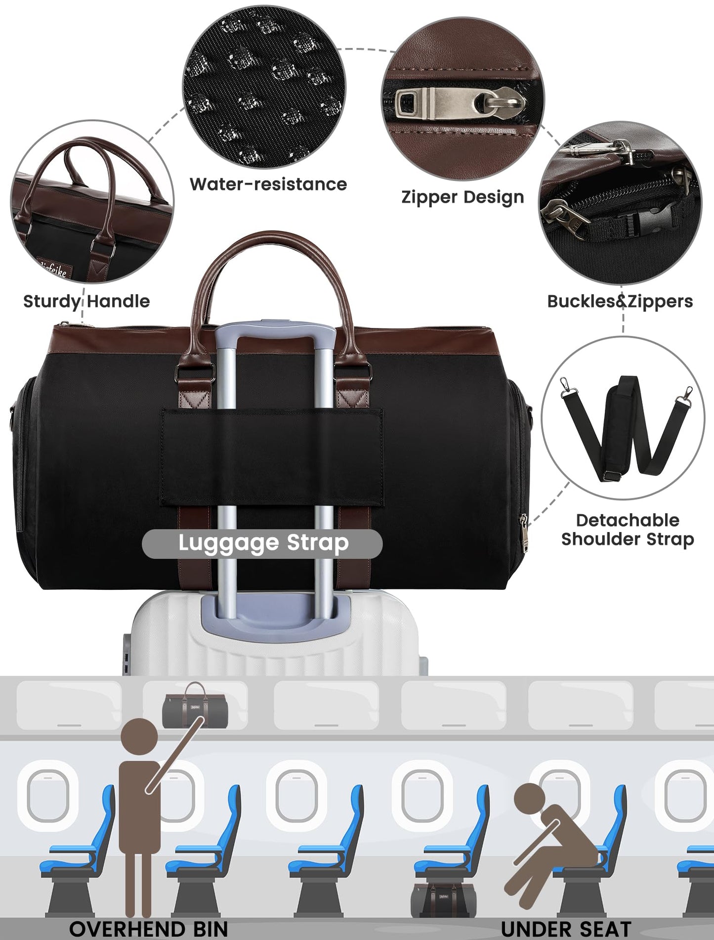 Jiefeike Garment Bags for Travel,Travel Garment Duffle Bag with Shoe Pouch for Men Women,Convertible Garment Bags for Travel Carry on 2 in 1 Hanging Suit Bag for Weekender Business Overnight